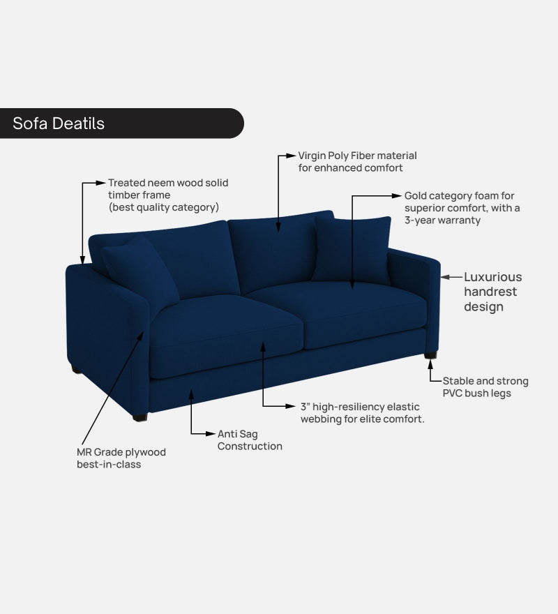 Enchant 2.0 Velvet 3 Seater Sofa In Celestial Blue Colour