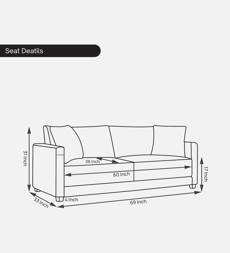 Enchant 2.0 Velvet 3 Seater Sofa In Celestial Blue Colour