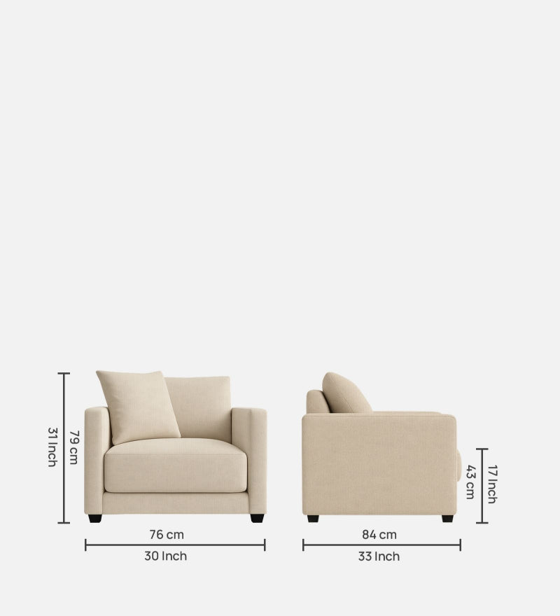 Enchant 2.0 Fabric 1 Seater Sofa In Silk Cream Colour