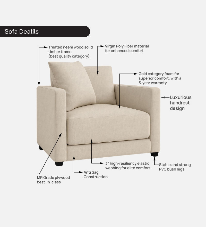 Enchant 2.0 Fabric 1 Seater Sofa In Silk Cream Colour