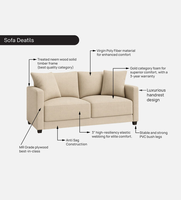Enchant 2.0 Fabric 2 Seater Sofa In Silk Cream Colour