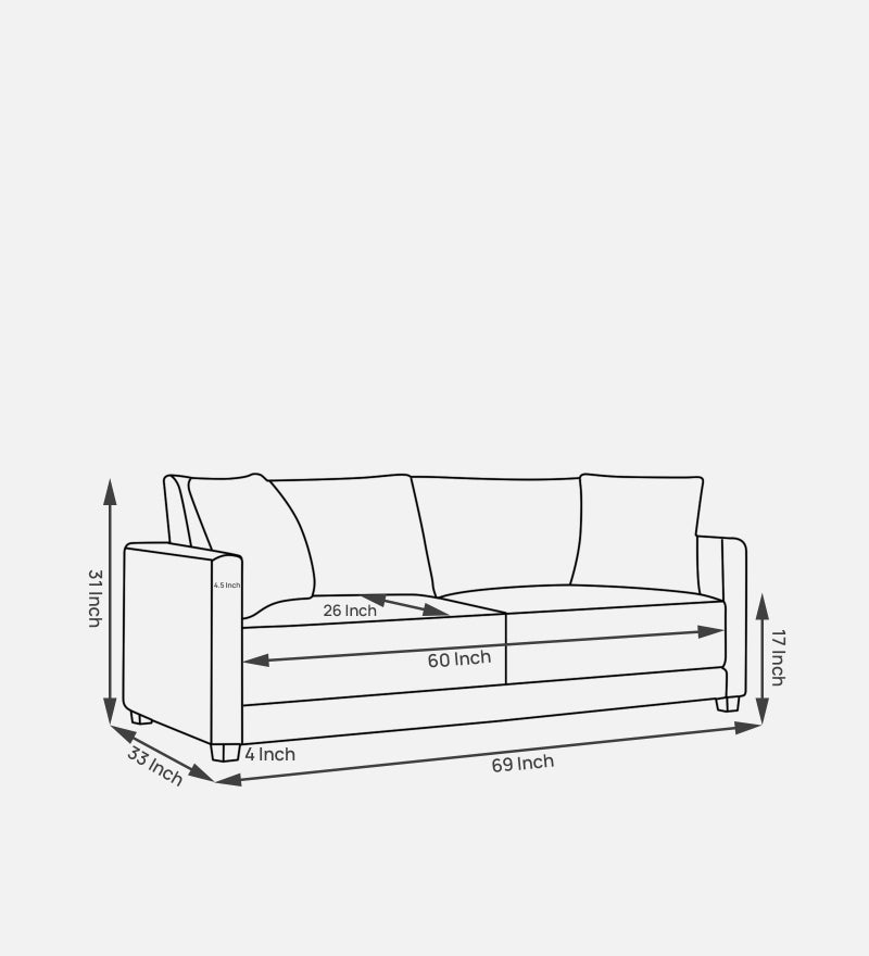 Enchant 2.0 Fabric 3 Seater Sofa In Silk Cream Colour