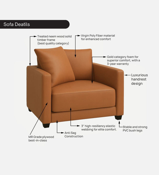 Enchant 2.0 Leatherette 1 Seater Sofa In Tan PU Colour