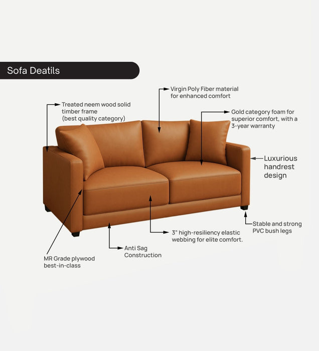Enchant 2.0 Leatherette 2 Seater Sofa In Tan PU Colour