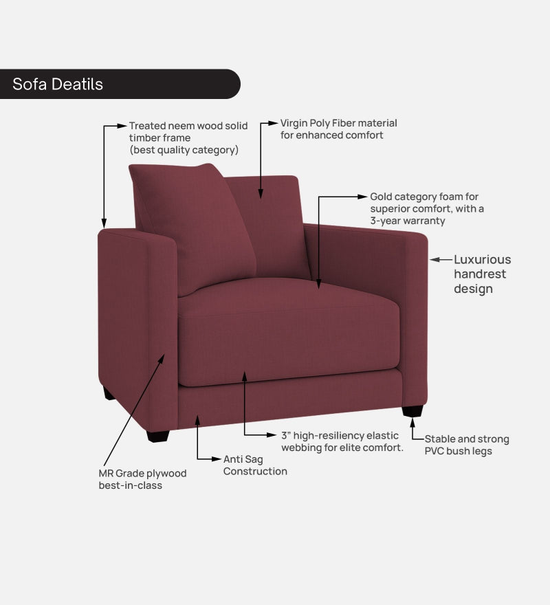 Enchant 2.0 Velvet 1 Seater Sofa In Berry Wine Colour