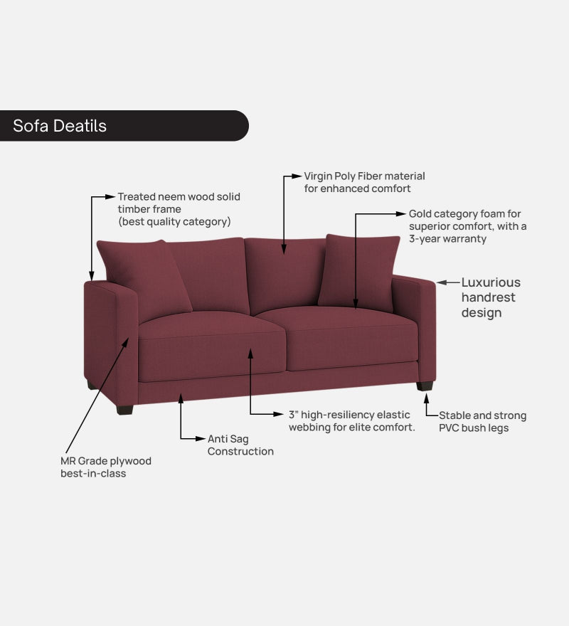 Enchant 2.0 Velvet 2 Seater Sofa In Berry Wine Colour