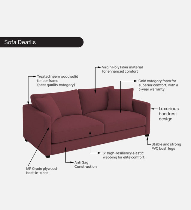 Enchant 2.0 Velvet 3 Seater Sofa In Berry Wine Colour