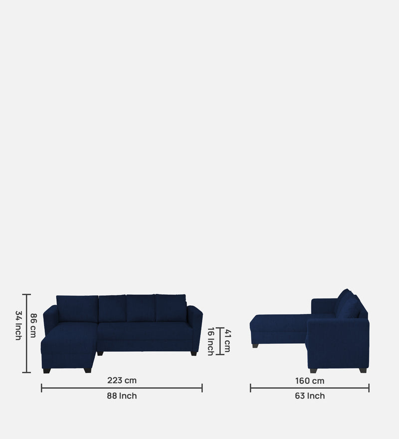 Ethos Fabric LHS 6 Seater Sofa In Cool Cobalt Color
