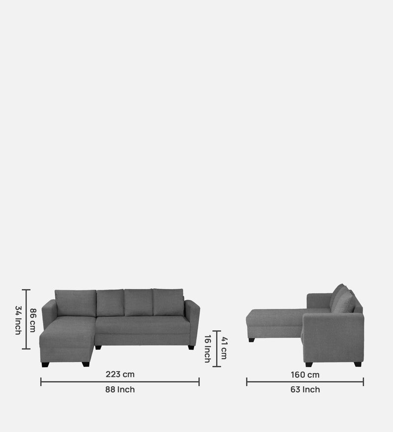 Ethos Fabric LHS 6 Seater Sofa In Grey Color
