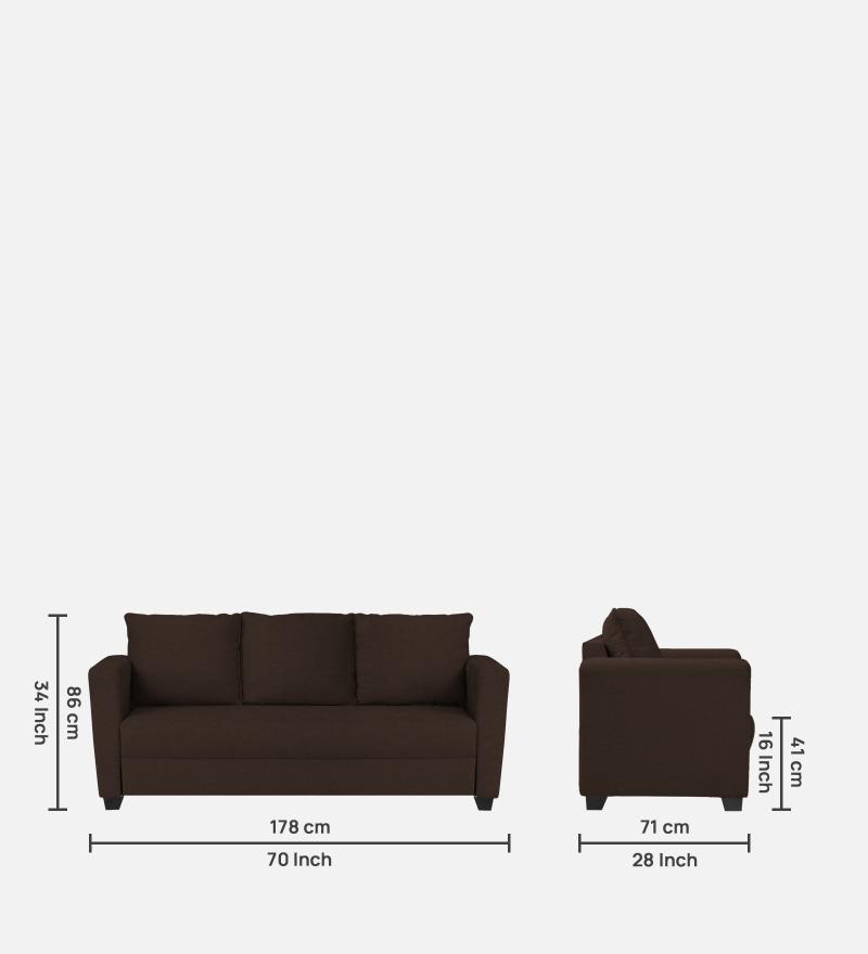 Ethos Fabric 3 Seater Sofa In Mahogany Color