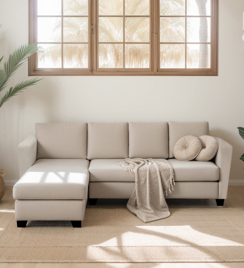 Ethos Velvet LHS 6 Seater Sofa In Camel Beige Color