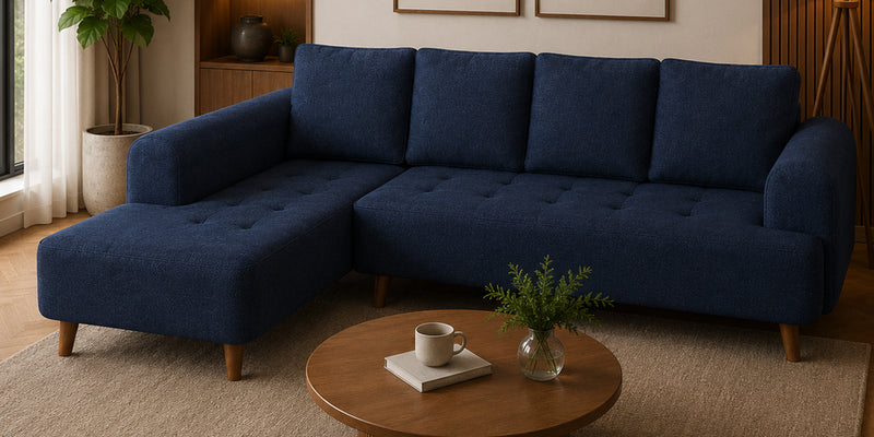 Gladiator Boucle Fabric LHS 6 Seater Sectional Sofa In Ink Blue Colour