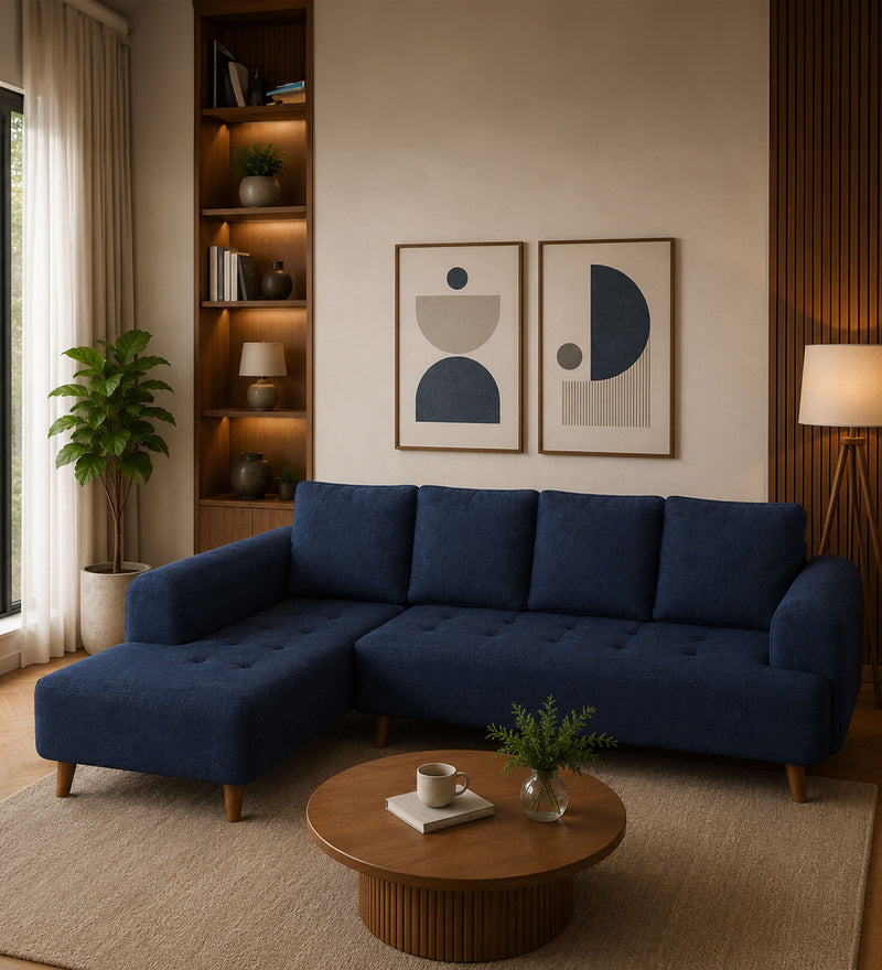Gladiator Boucle Fabric LHS 6 Seater Sectional Sofa In Ink Blue Colour