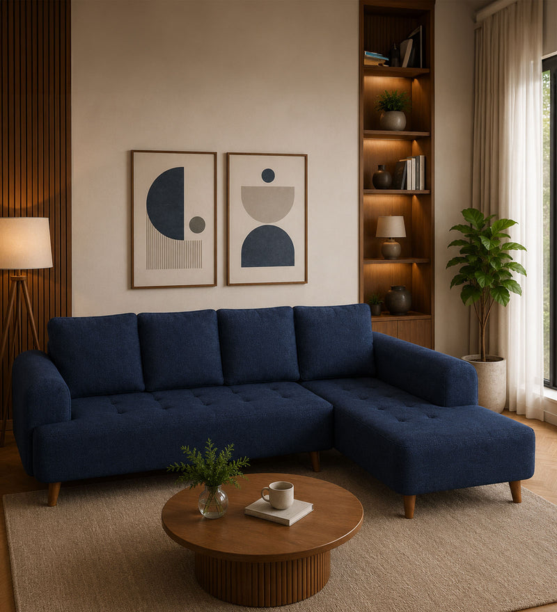 Gladiator Boucle Fabric RHS 6 Seater Sectional Sofa In Ink Blue Colour