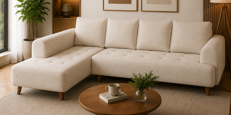 Gladiator Fabric LHS 6 Seater Sectional Sofa In Oat Cream Colour