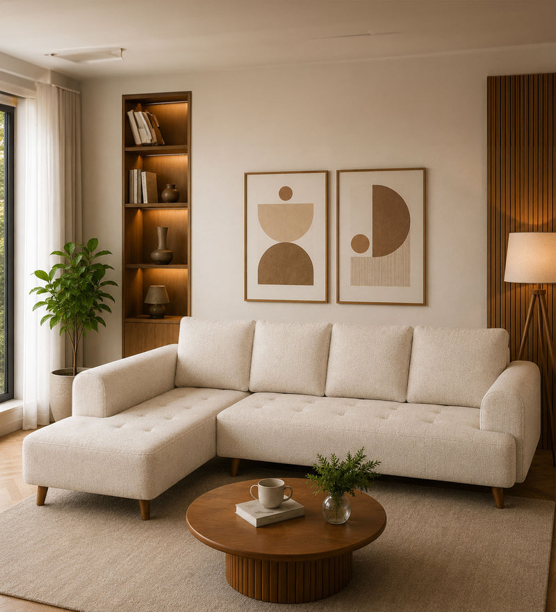 Gladiator Fabric LHS 6 Seater Sectional Sofa In Oat Cream Colour