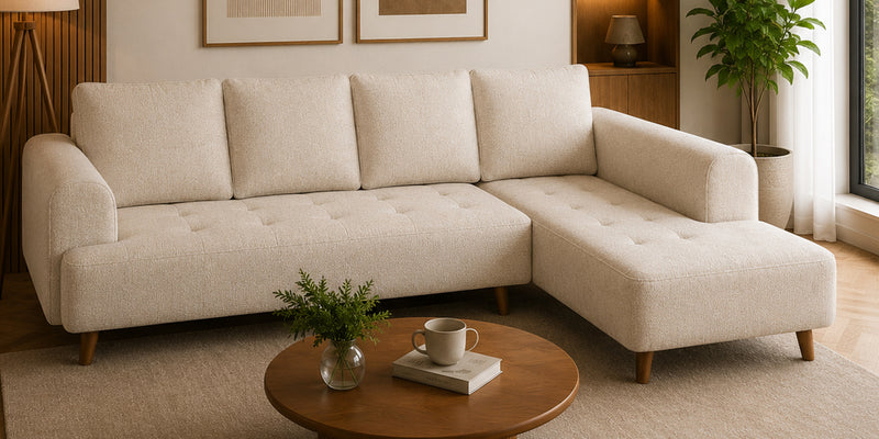 Gladiator Fabric RHS 6 Seater Sectional Sofa In Oat Cream Colour
