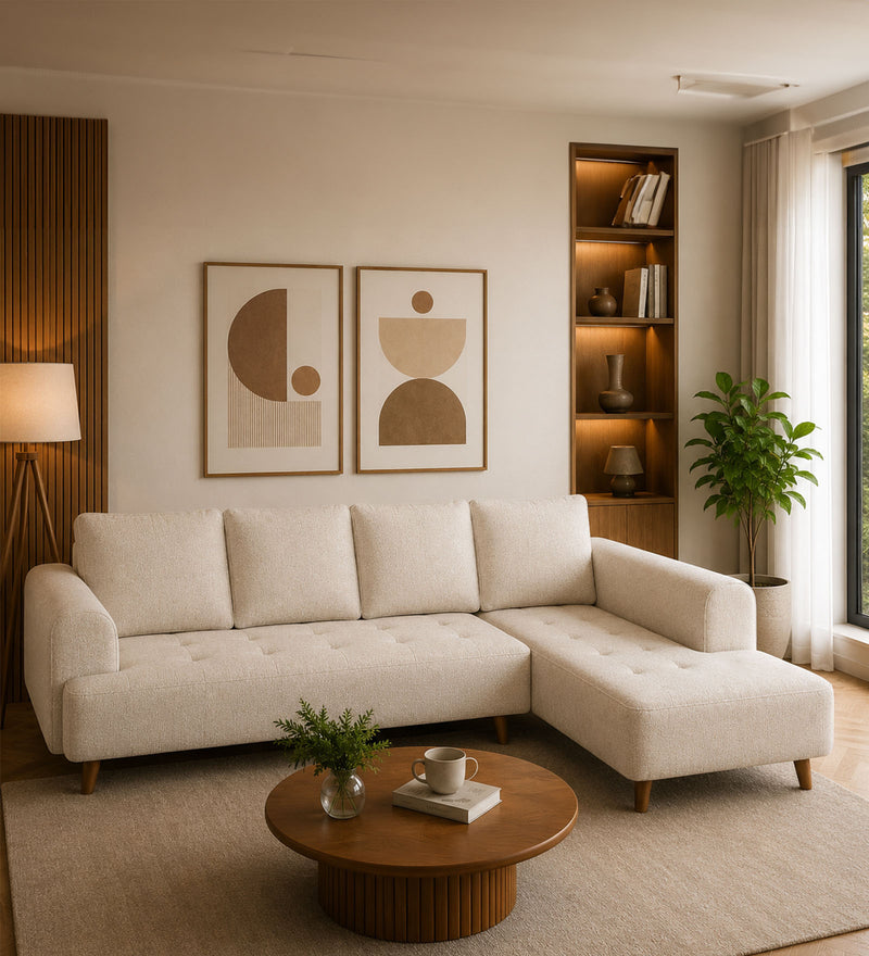 Gladiator Fabric RHS 6 Seater Sectional Sofa In Oat Cream Colour
