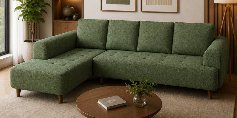 Gladiator Boucle Fabric LHS 6 Seater Sectional Sofa In Sage Brush Colour