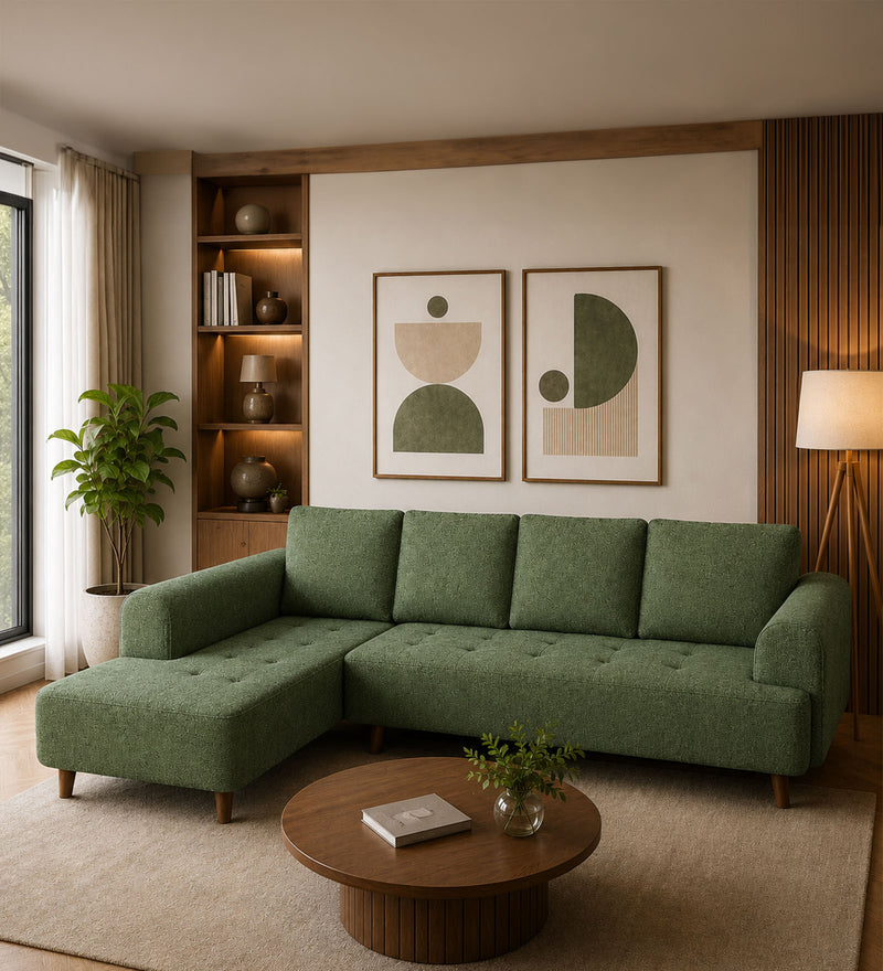 Gladiator Boucle Fabric LHS 6 Seater Sectional Sofa In Sage Brush Colour