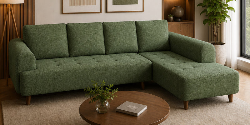 Gladiator Boucle Fabric RHS 6 Seater Sectional Sofa In Sage Brush Colour