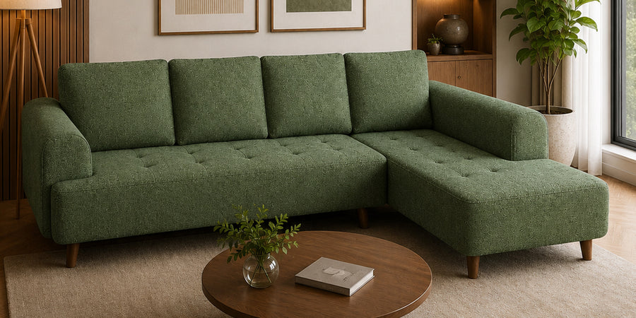 Gladiator Boucle Fabric RHS 6 Seater Sectional Sofa In Sage Brush Colour