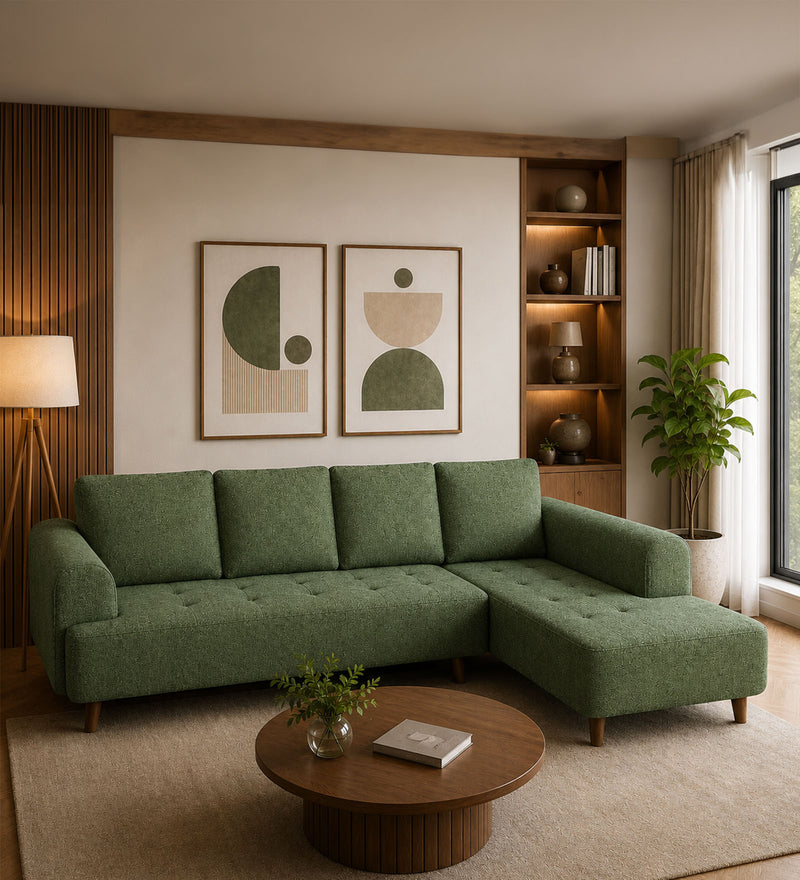 Gladiator Boucle Fabric RHS 6 Seater Sectional Sofa In Sage Brush Colour