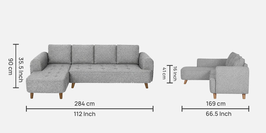 Gladiator Boucle Fabric LHS 6 Seater Sectional Sofa In Silver fluff Colour