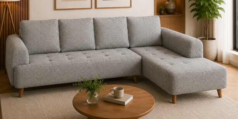Gladiator Boucle Fabric RHS 6 Seater Sectional Sofa In Silver fluff Colour