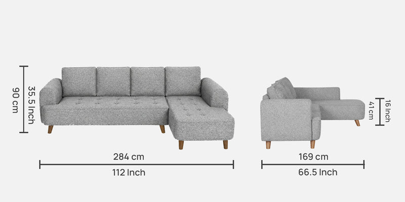 Gladiator Boucle Fabric RHS 6 Seater Sectional Sofa In Silver fluff Colour