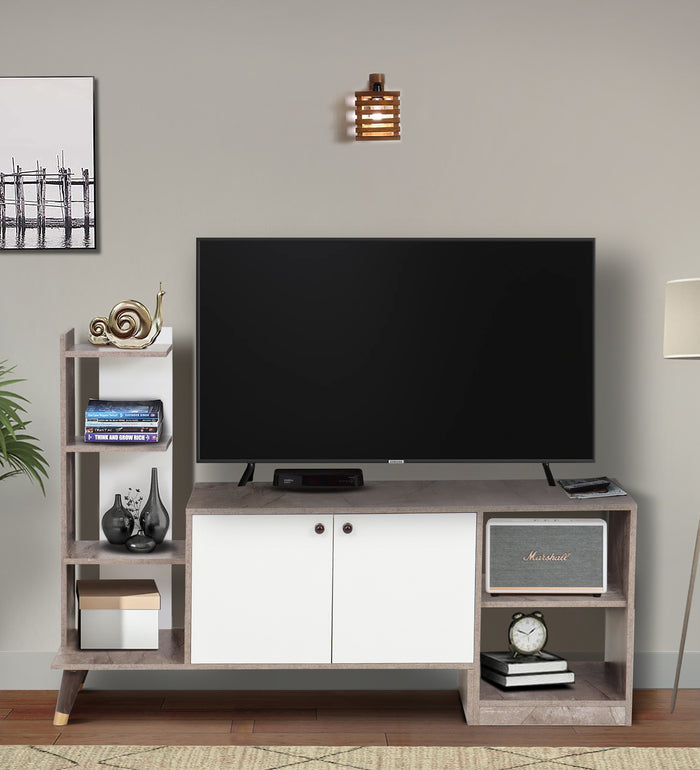 Genie Tv Unit In Marble & White Colour