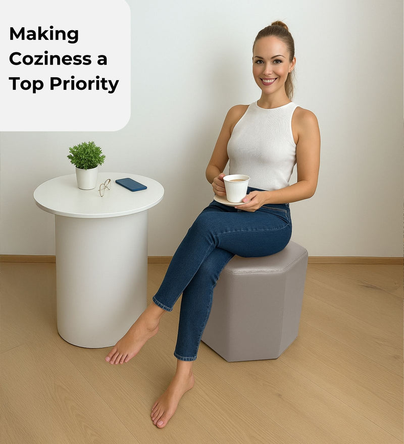 Hurricane Leatherette Pouffe In Ivory Tusk PU Colour