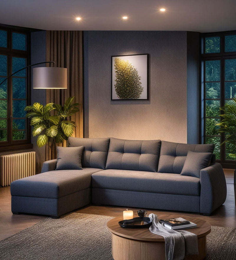 Indigo Fabric 6 Seater Sectional Sofa