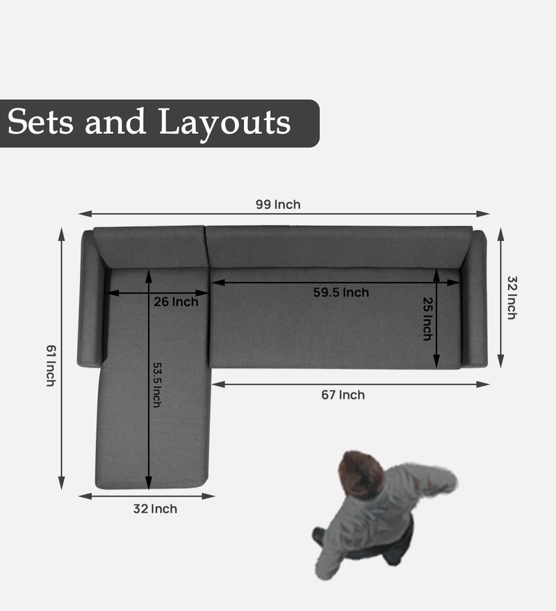 Indigo Fabric 6 Seater Sectional Sofa