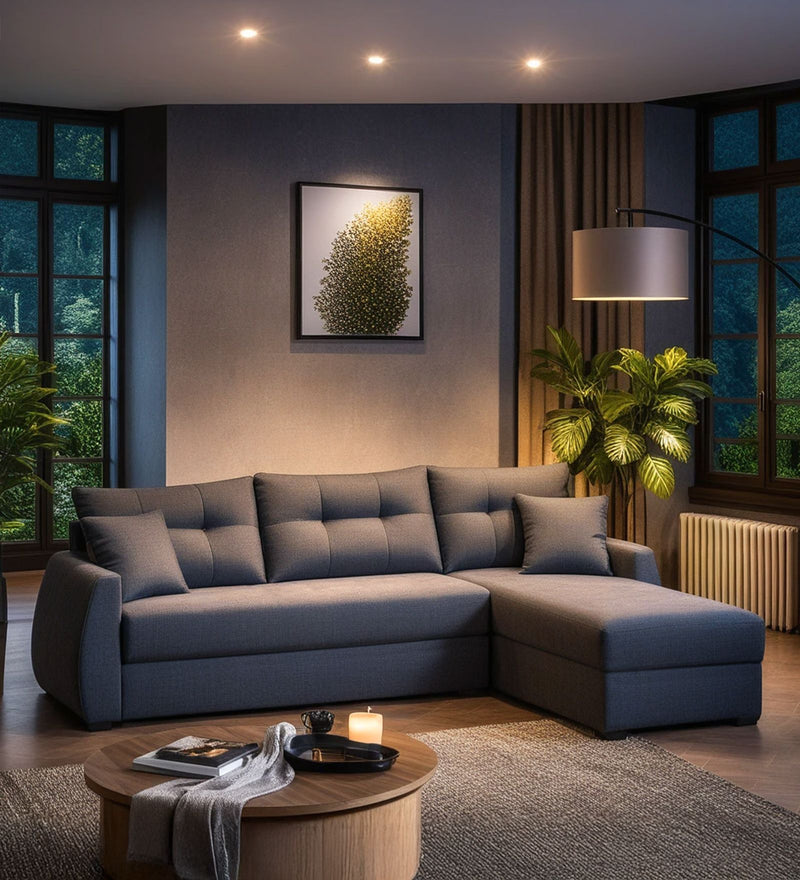 Indigo Fabric 6 Seater Sectional Sofa