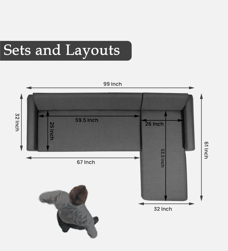 Indigo Fabric 6 Seater Sectional Sofa