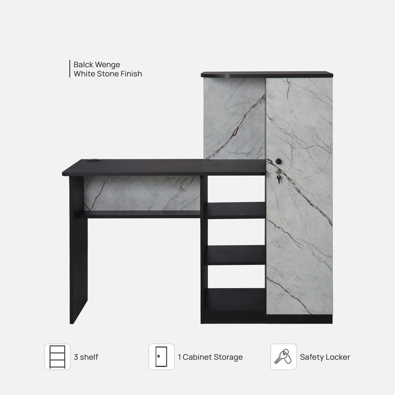 Krystal Study table In Black Wenge & White Stone — TREVI FURNITURE