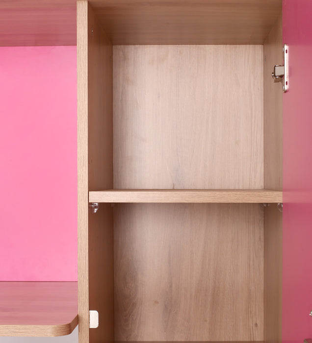 Krystal Engineered Wood Study Table In Urban Oak & Hutch Pink Colour