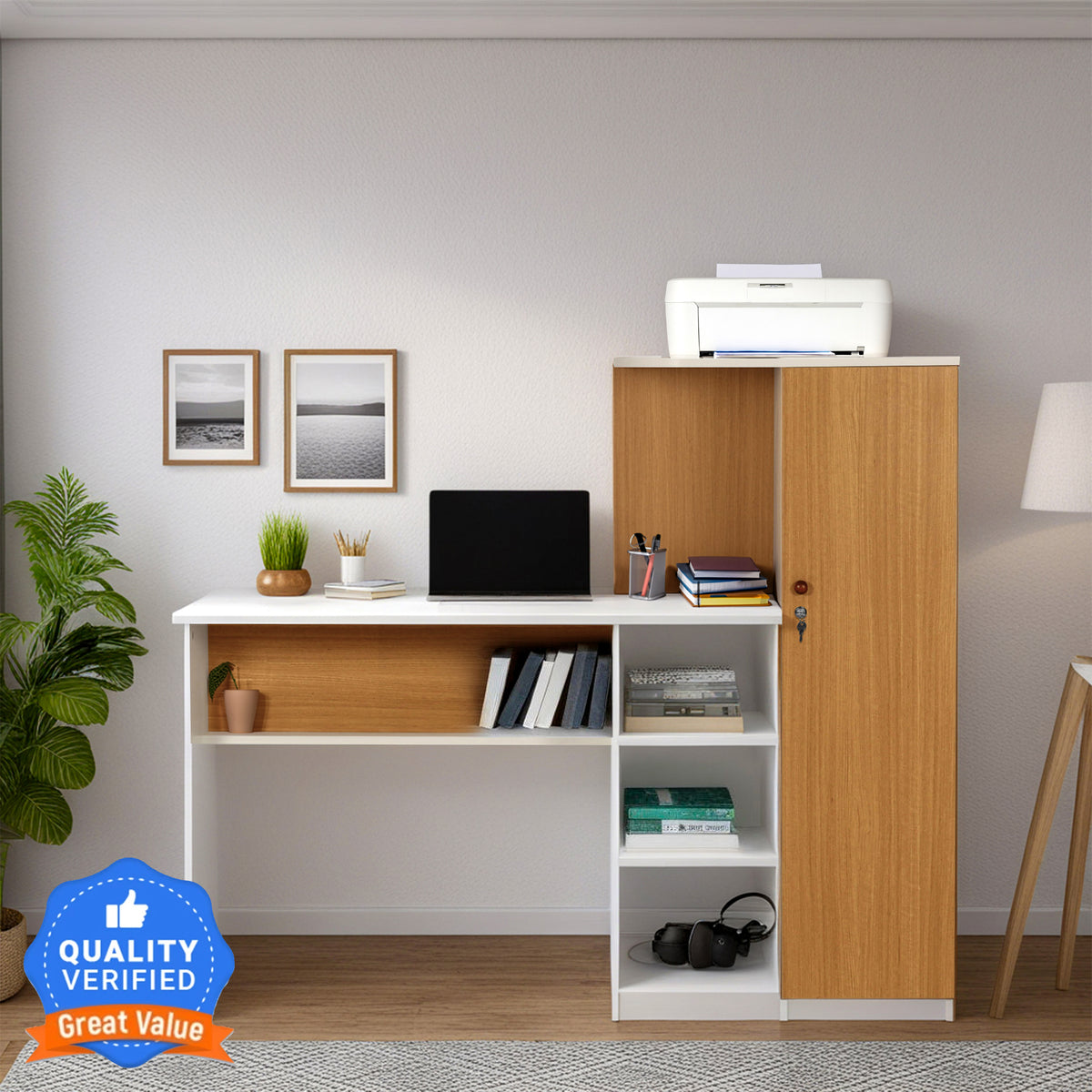 Krystal Study table In Urban Teak & White Colour — TREVI FURNITURE