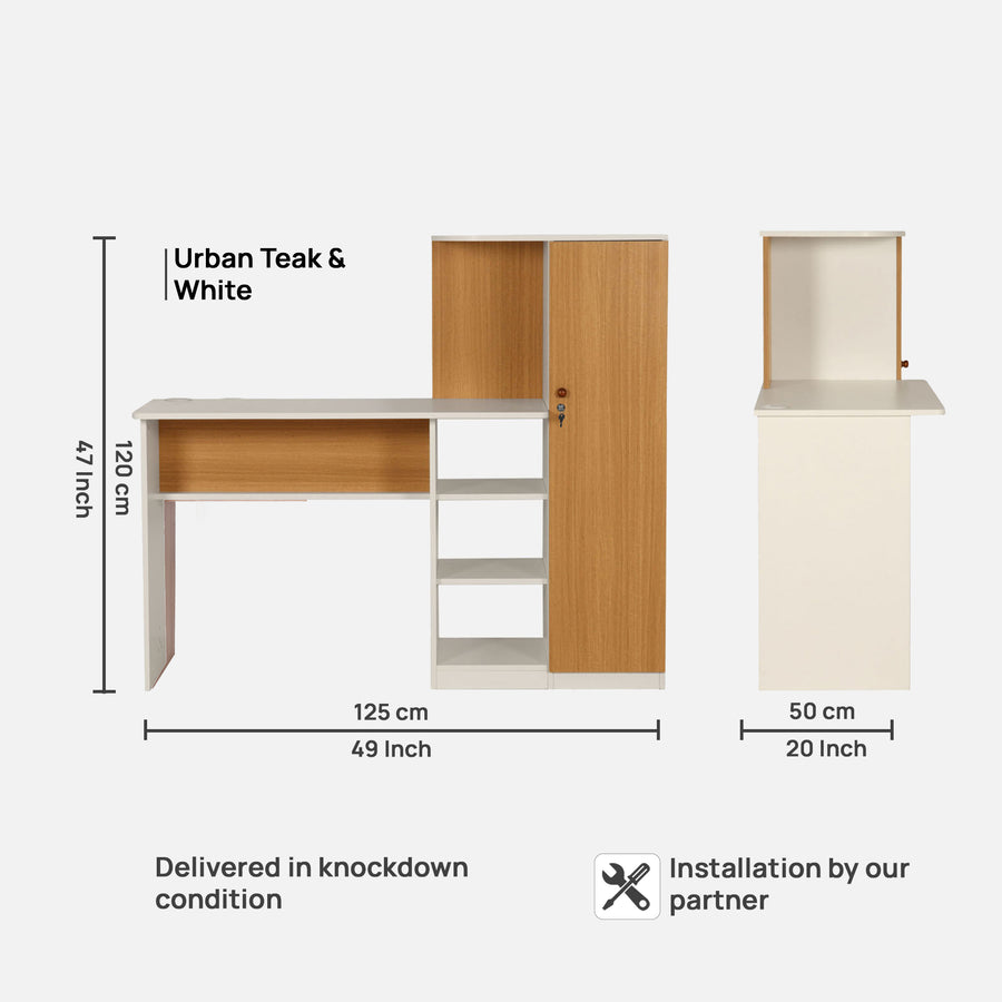 Krystal Study Table In Urban Teak & White Colour