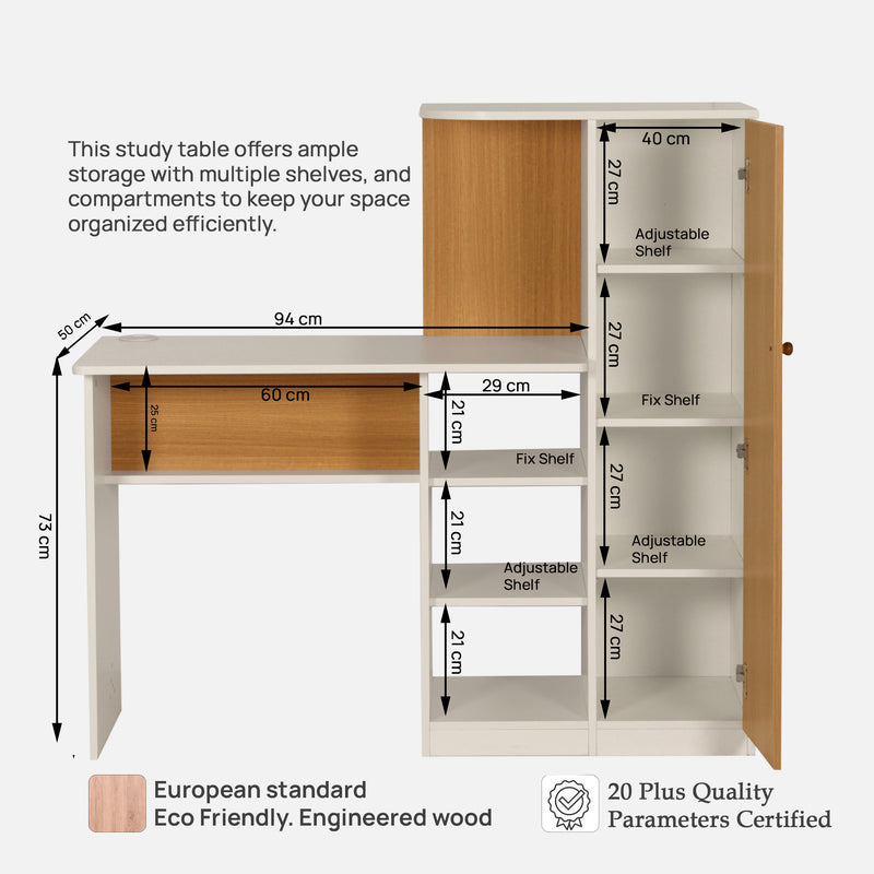 Triangular Table Study White Krystal Study table In Urban Teak & White Colour — TREVI FURNITURE