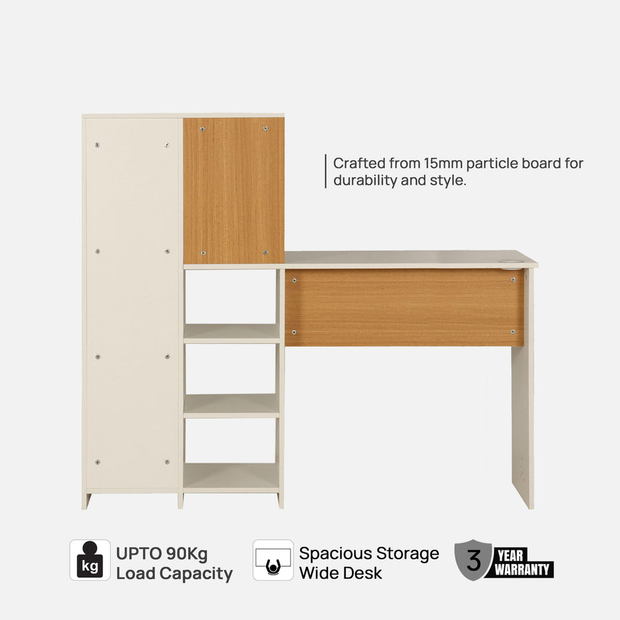 Krystal Study Table In Urban Teak & White Colour