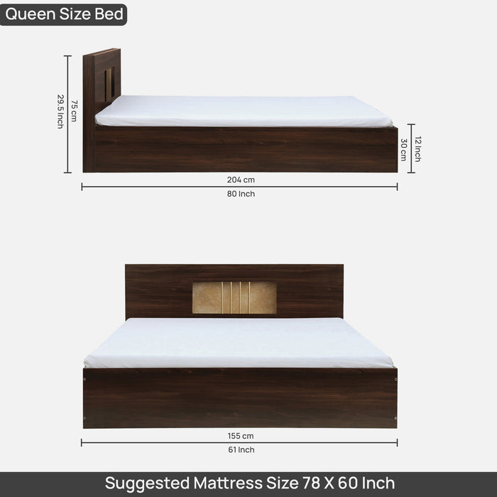 KYOTO King Size Bed With Storage In Dark Maple Colour