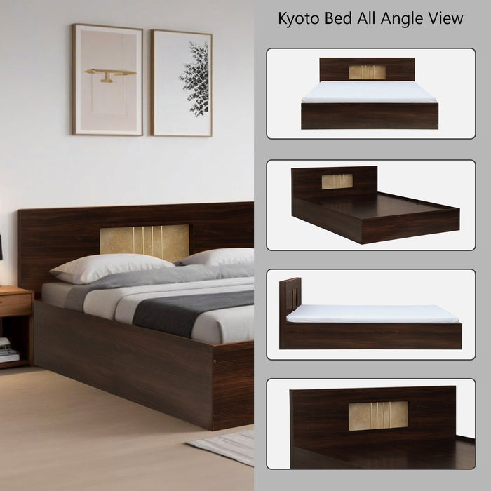 KYOTO King Size Bed With Storage In Dark Maple Colour