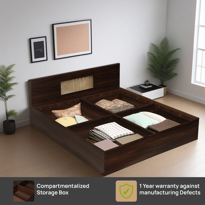 KYOTO King Size Bed With Storage In Dark Maple Colour