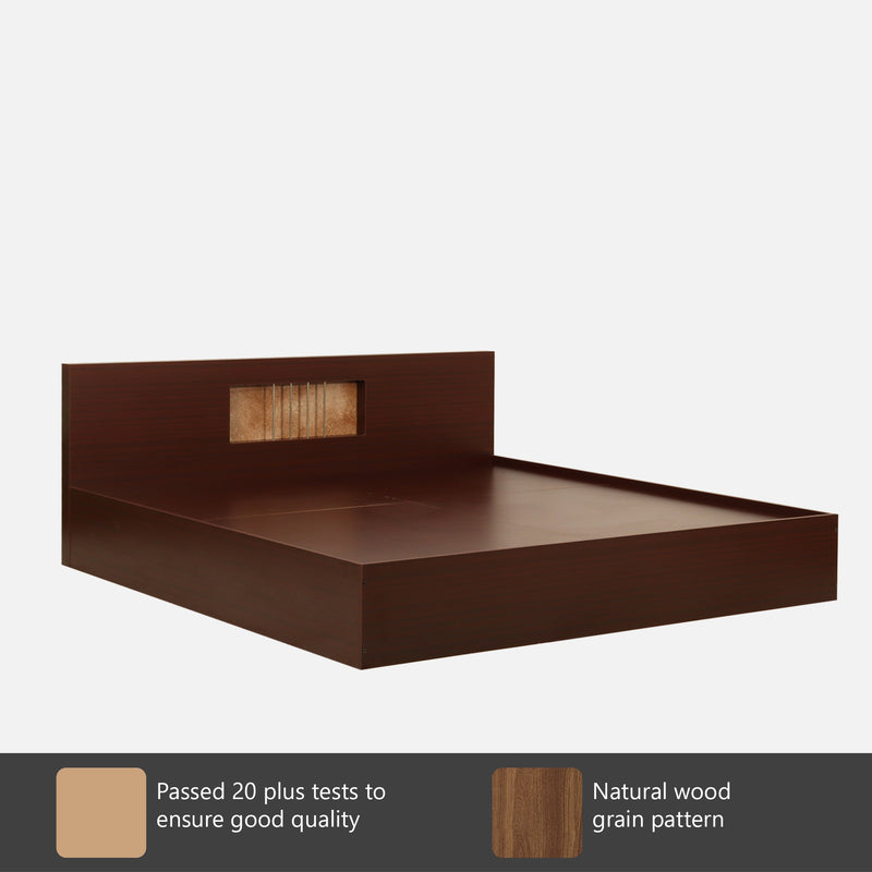 Kyoto Queen Size Bed With Storage In Sapeli & Rustic Gold Colour