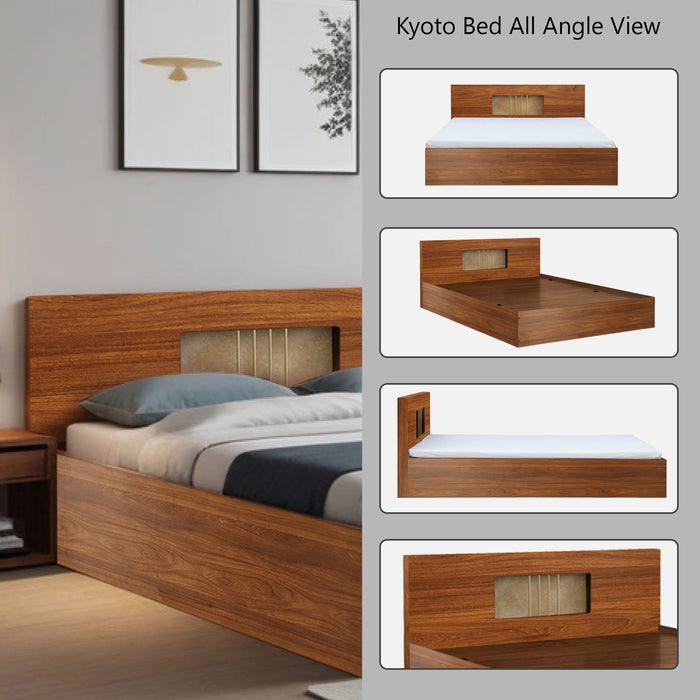 Kyoto King Size Bed With Storage In Bali Teak & Rustic Gold Colour