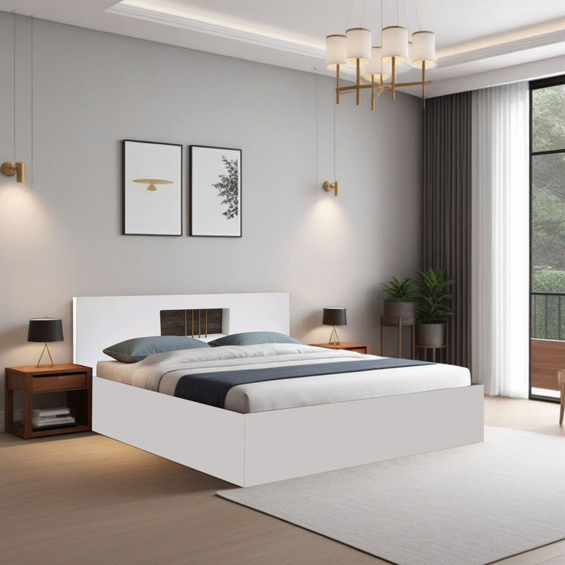 Kyoto Queen Size Bed With Storage In Frosty White Colour