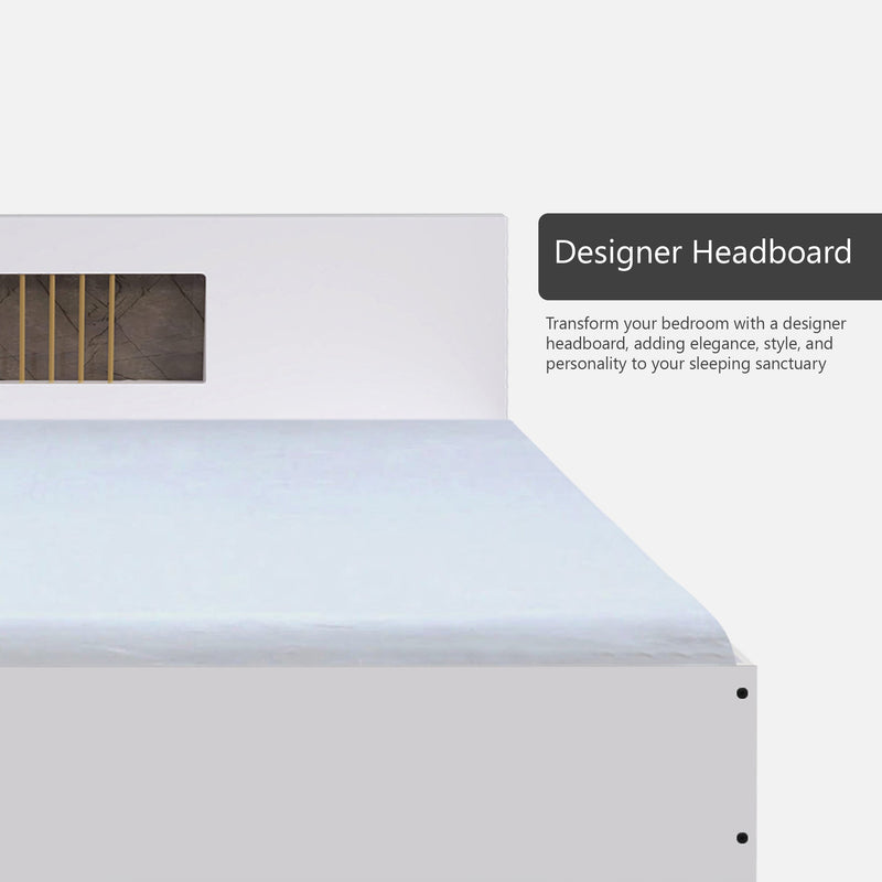 Kyoto Queen Size Bed With Storage In Frosty White Colour