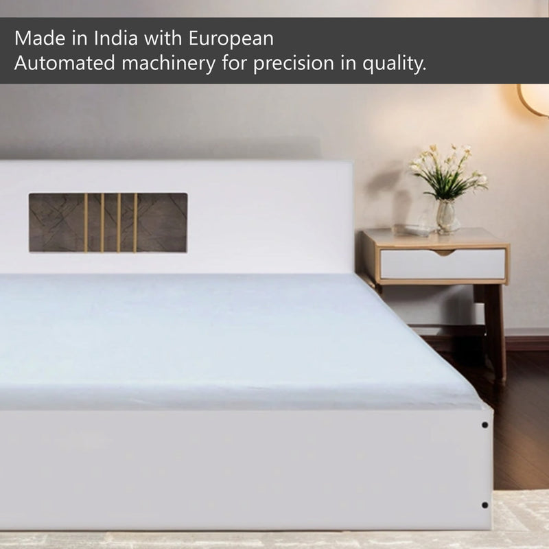 Kyoto Queen Size Bed With Storage In Frosty White Colour